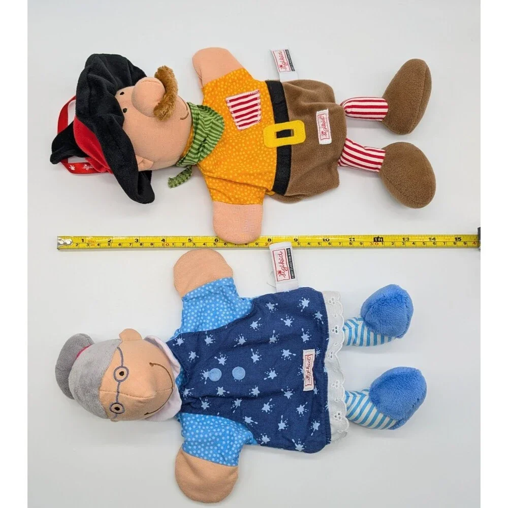 Set Of 2 Sigikid Germany Plush Hand Puppets Man Old Woman Grandma Toys